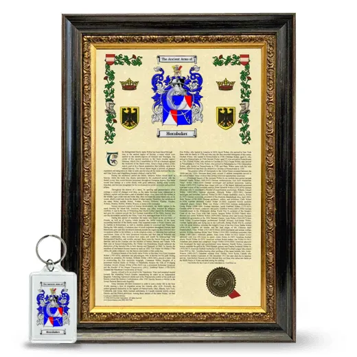Hornbaker Framed Armorial History and Keychain - Heirloom