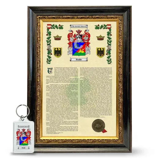 Hunke Framed Armorial History and Keychain - Heirloom