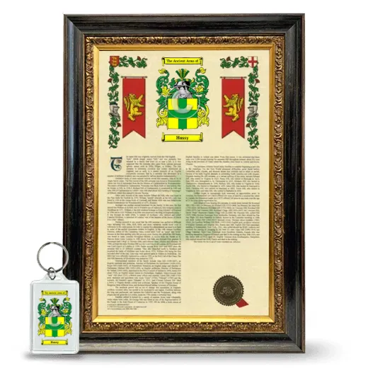Hussy Framed Armorial History and Keychain - Heirloom