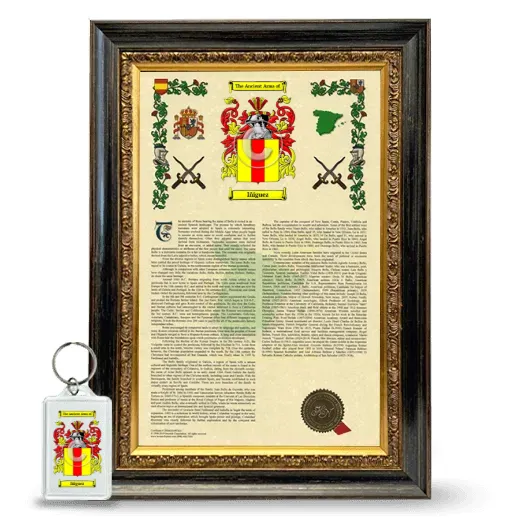 Iñiguez Framed Armorial History and Keychain - Heirloom