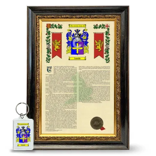 Isaacks Framed Armorial History and Keychain - Heirloom