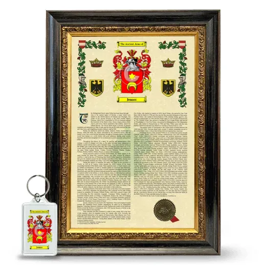 Jenner Framed Armorial History and Keychain - Heirloom