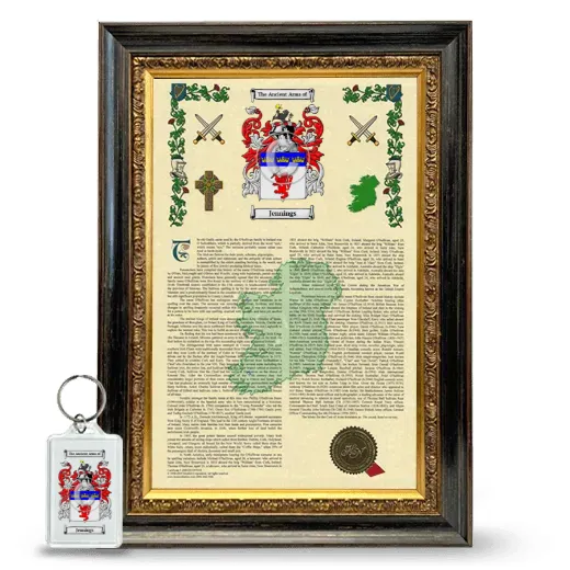 Jennings Framed Armorial History and Keychain - Heirloom
