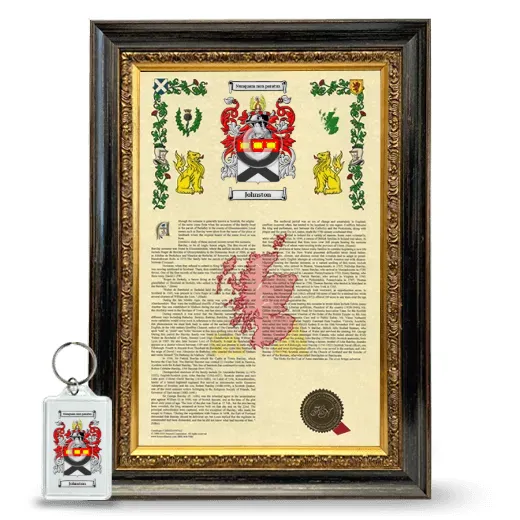 Johnston Framed Armorial History and Keychain - Heirloom