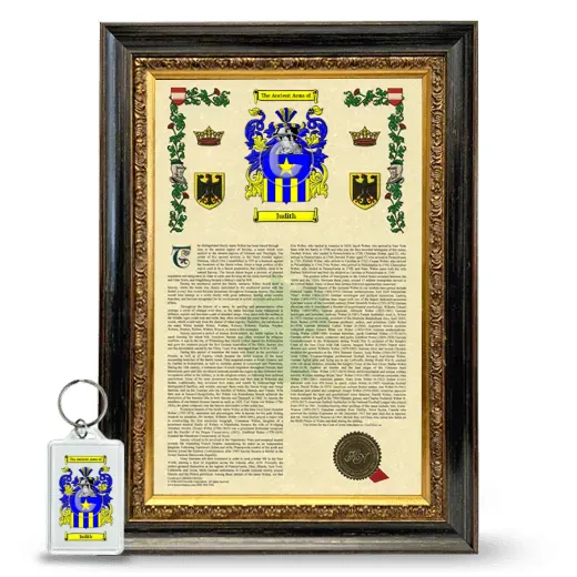 Judith Framed Armorial History and Keychain - Heirloom