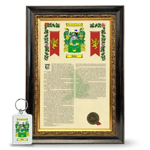 Kidder Framed Armorial History and Keychain - Heirloom
