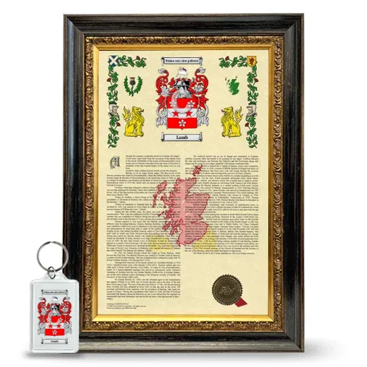 Lamb Framed Armorial History and Keychain - Heirloom