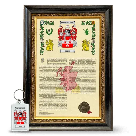 Lamm Framed Armorial History and Keychain - Heirloom