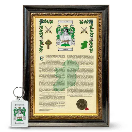 Lannan Framed Armorial History and Keychain - Heirloom