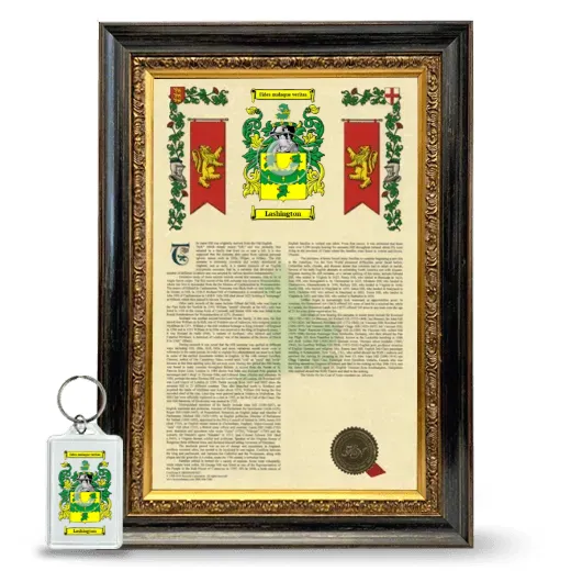 Lashington Framed Armorial History and Keychain - Heirloom
