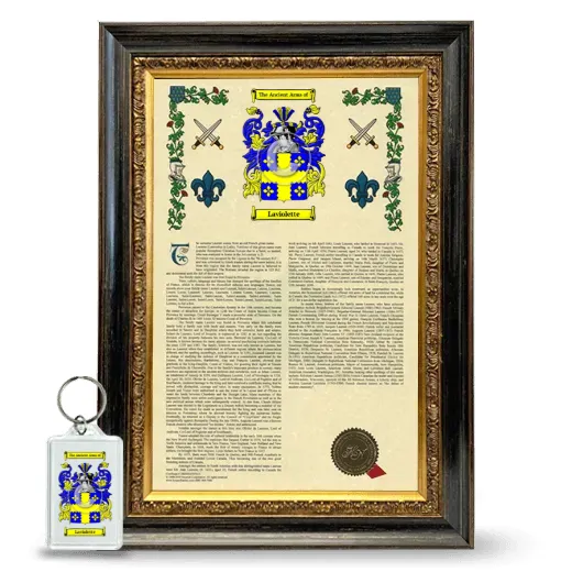 Laviolette Framed Armorial History and Keychain - Heirloom