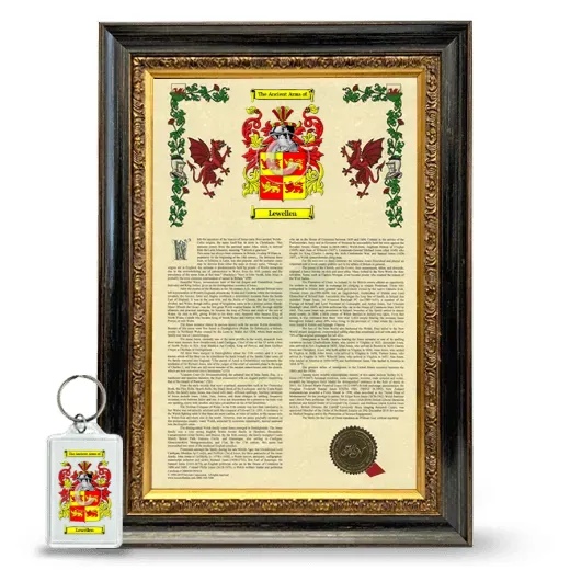 Lewellen Framed Armorial History and Keychain - Heirloom