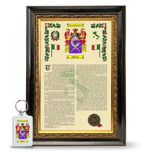 Liberace Framed Armorial History and Keychain - Heirloom