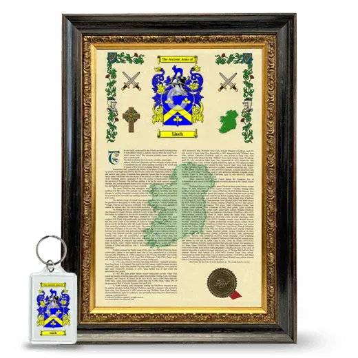 Linch Framed Armorial History and Keychain - Heirloom