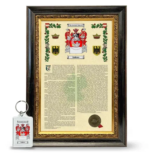 Linkous Framed Armorial History and Keychain - Heirloom