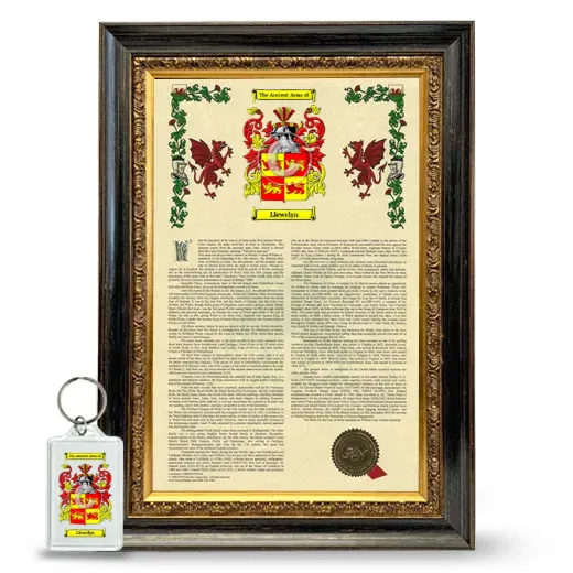 Llewelyn Framed Armorial History and Keychain - Heirloom