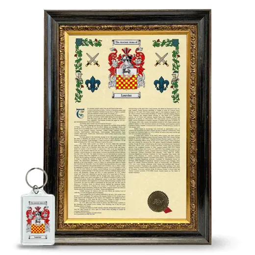 Louvier Framed Armorial History and Keychain - Heirloom
