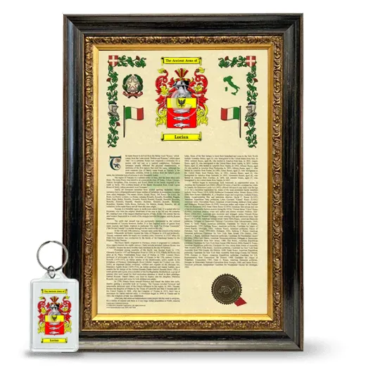 Lucian Framed Armorial History and Keychain - Heirloom