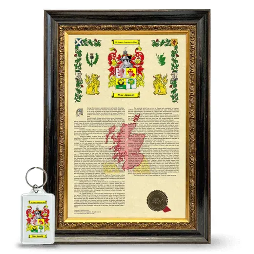 Mac-donald Framed Armorial History and Keychain - Heirloom
