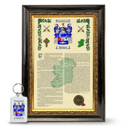 MacCaiand Framed Armorial History and Keychain - Heirloom