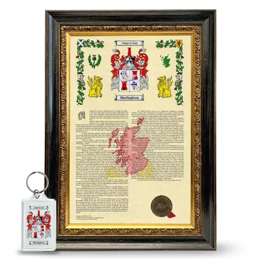 MacNaghten Framed Armorial History and Keychain - Heirloom