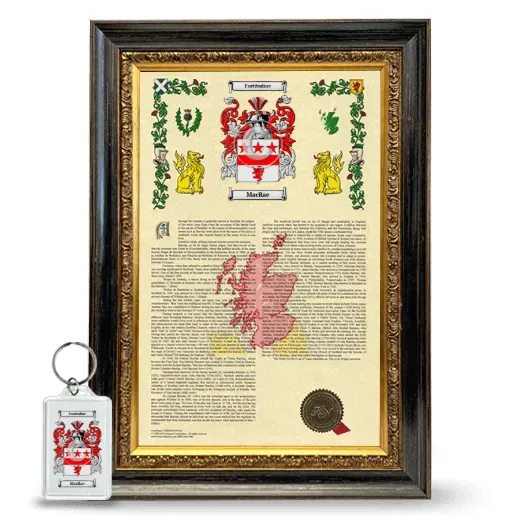 MacRae Framed Armorial History and Keychain - Heirloom