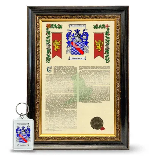Manchester Framed Armorial History and Keychain - Heirloom