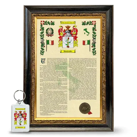 Maniscalco Framed Armorial History and Keychain - Heirloom