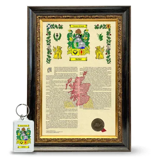 McNiel Framed Armorial History and Keychain - Heirloom