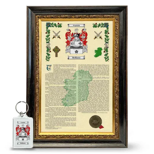 McSharry Framed Armorial History and Keychain - Heirloom