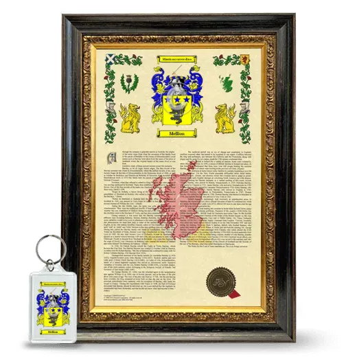 Mellion Framed Armorial History and Keychain - Heirloom
