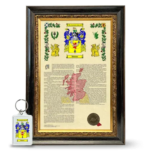 Menear Framed Armorial History and Keychain - Heirloom
