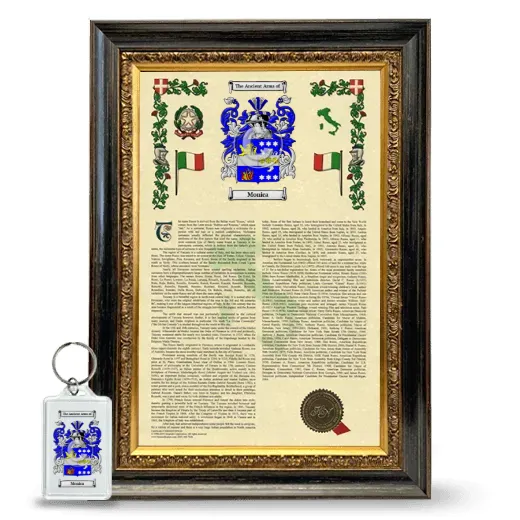 Monica Framed Armorial History and Keychain - Heirloom