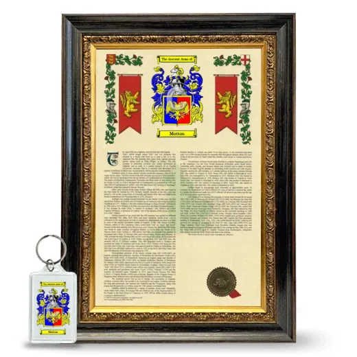 Motton Framed Armorial History and Keychain - Heirloom
