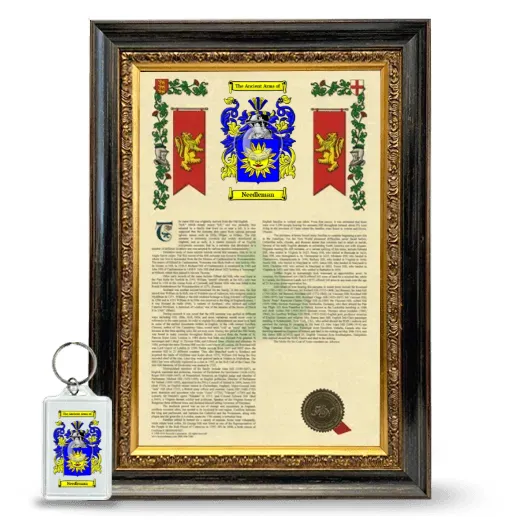 Needleman Framed Armorial History and Keychain - Heirloom