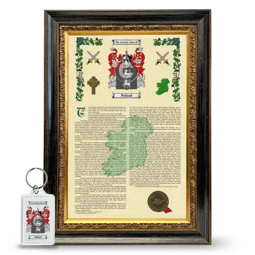 Neiland Framed Armorial History and Keychain - Heirloom