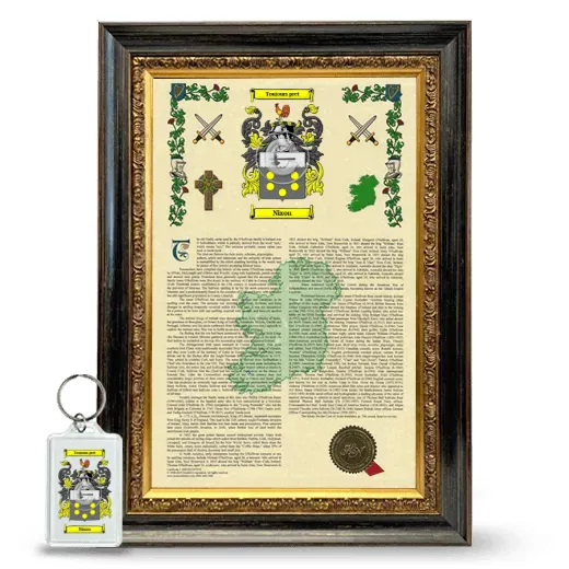 Nixon Framed Armorial History and Keychain - Heirloom