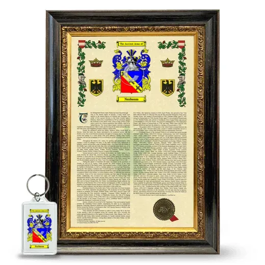 Nusbaum Framed Armorial History and Keychain - Heirloom