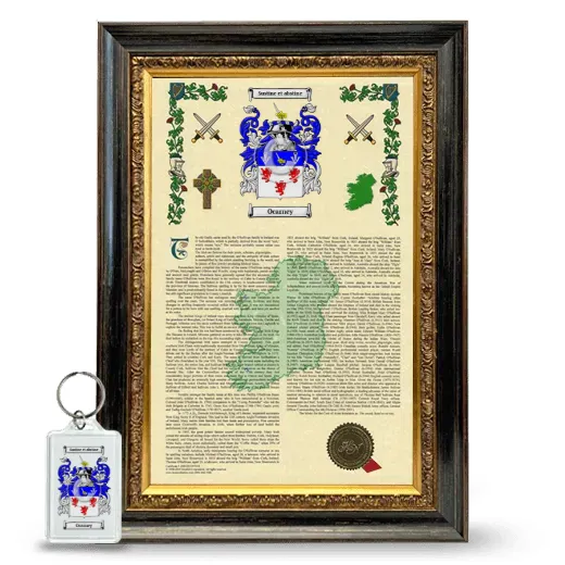 Ocarney Framed Armorial History and Keychain - Heirloom