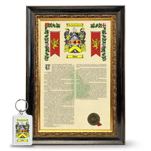 Odum Framed Armorial History and Keychain - Heirloom