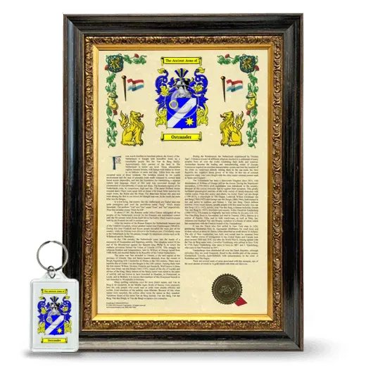 Ostrander Framed Armorial History and Keychain - Heirloom