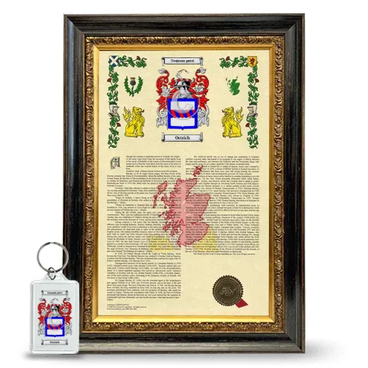Ostrich Framed Armorial History and Keychain - Heirloom