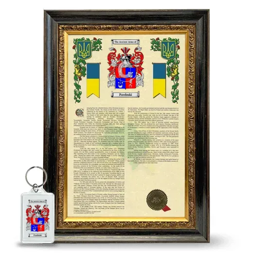 Pawloski Framed Armorial History and Keychain - Heirloom