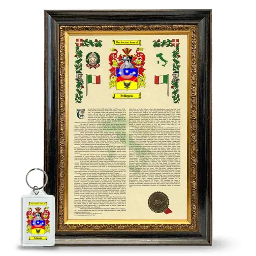 Pellegrin Framed Armorial History and Keychain - Heirloom
