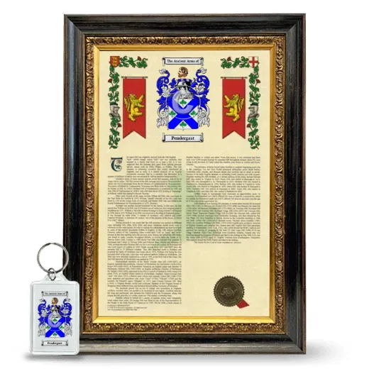 Pendergast Framed Armorial History and Keychain - Heirloom