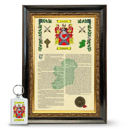Pendergraft Framed Armorial History and Keychain - Heirloom