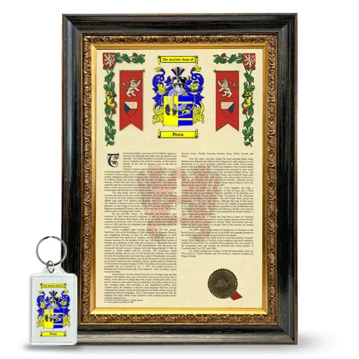 Pesta Framed Armorial History and Keychain - Heirloom