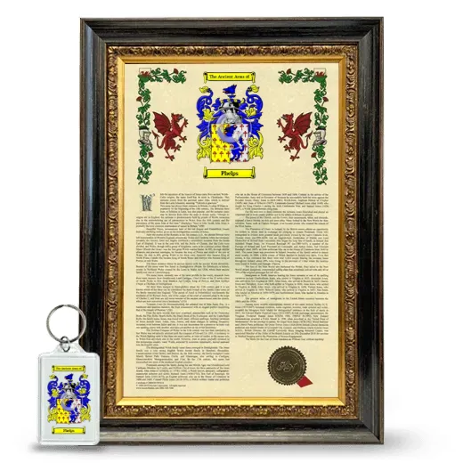 Phelps Framed Armorial History and Keychain - Heirloom