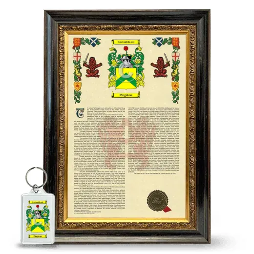 Pingston Framed Armorial History and Keychain - Heirloom