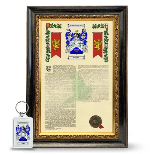 Pitcher Framed Armorial History and Keychain - Heirloom